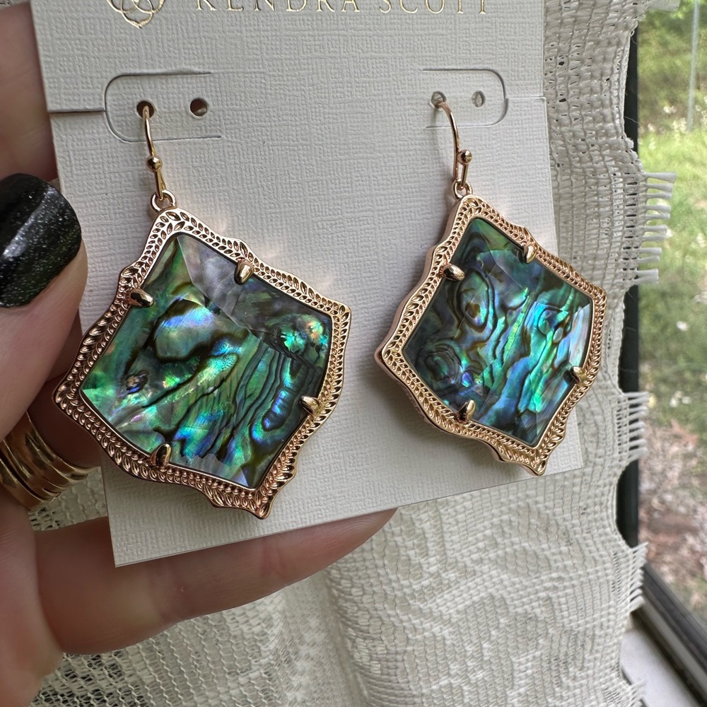 Kendra Scott Kirsten Earrings in Abalone and Rose Gold